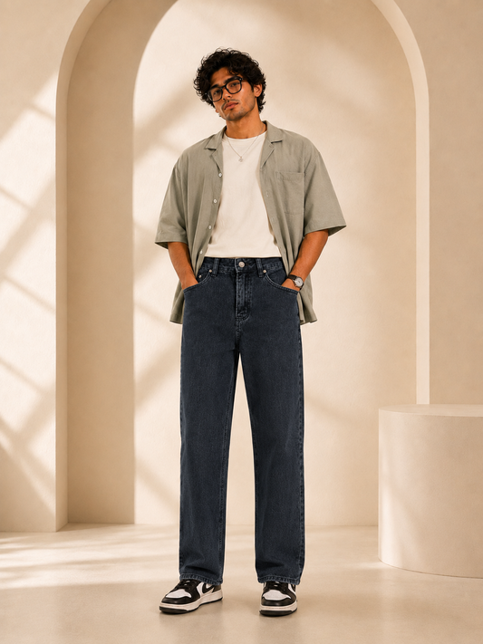 Unisex Charcoal Black Straight Jeans – Waist 28