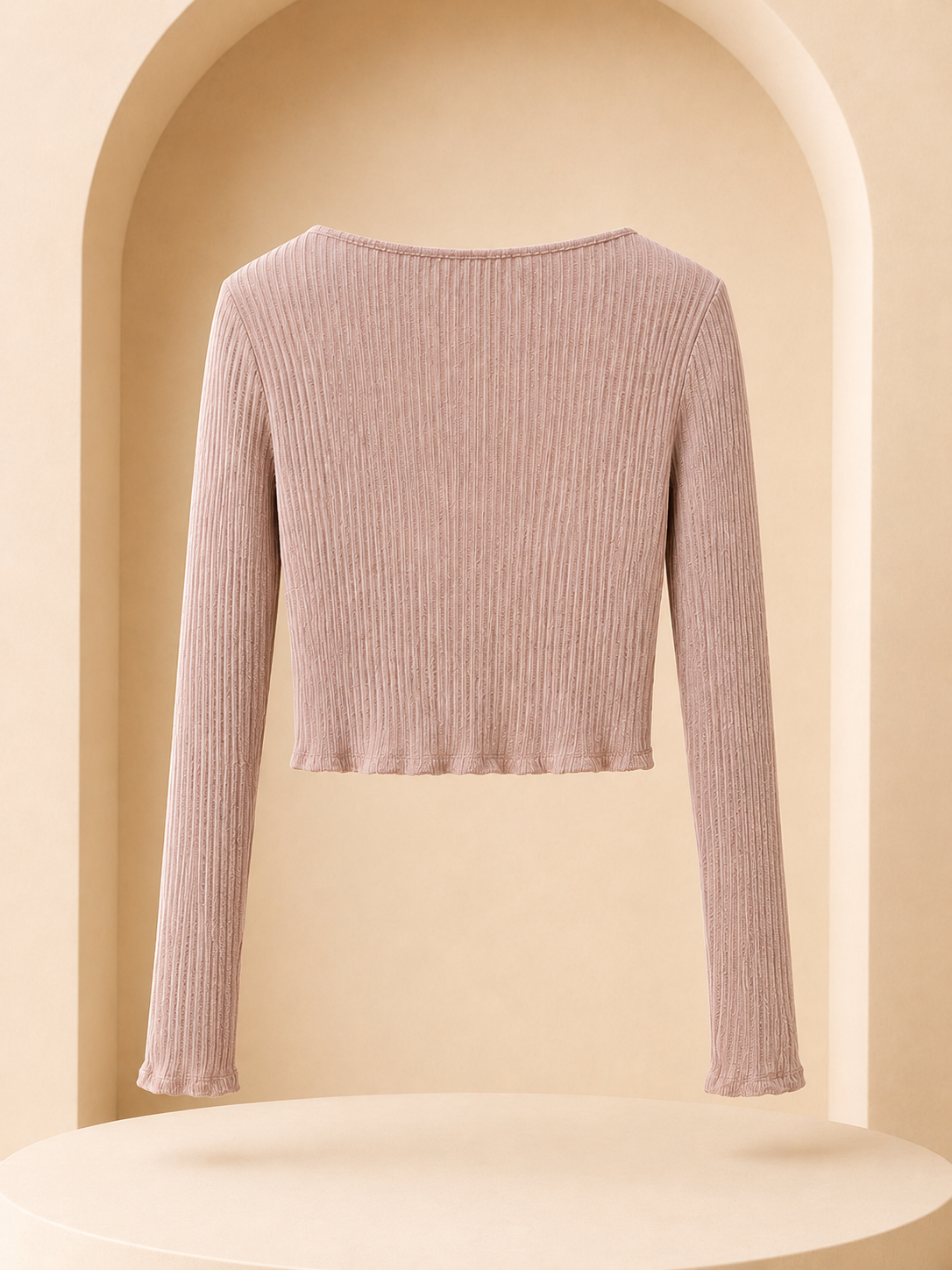 Dusty Pink Ribbed V-Neck Crop Top
