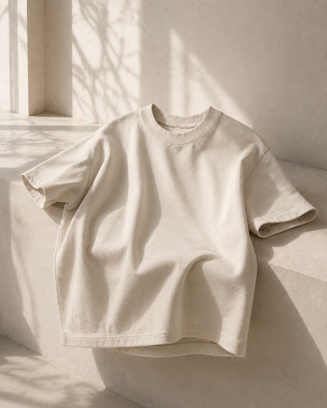 Premium oversized cream heavyweight cotton t-shirt with relaxed fit, modern street luxury fashion category image