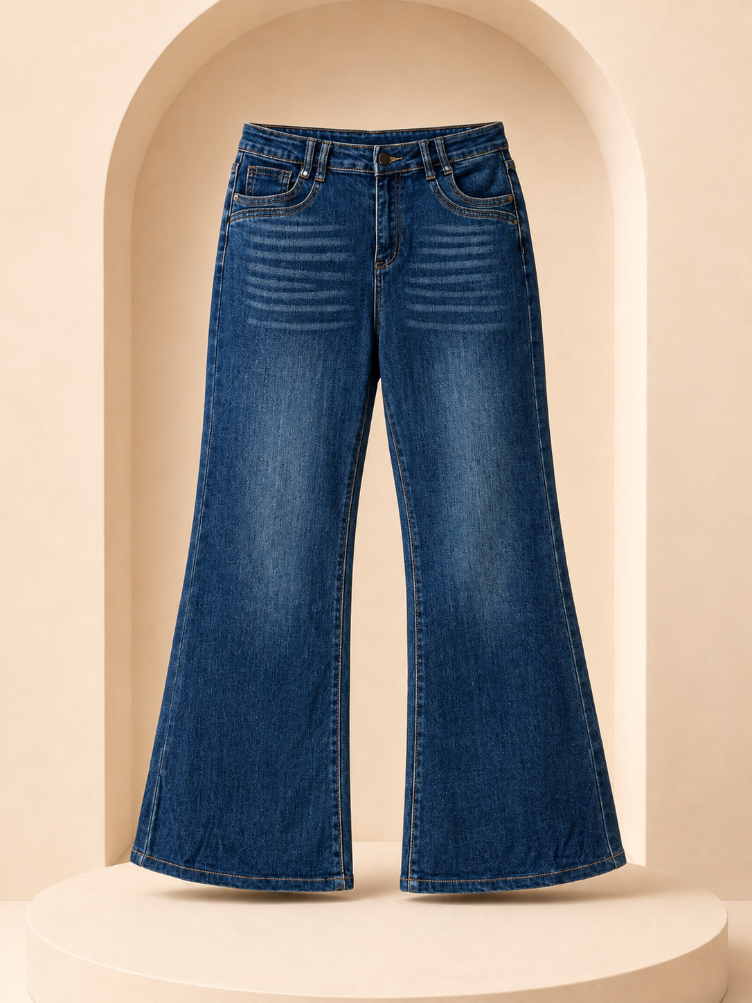 Unisex Dark Blue High Rise Bell Bottom Jeans