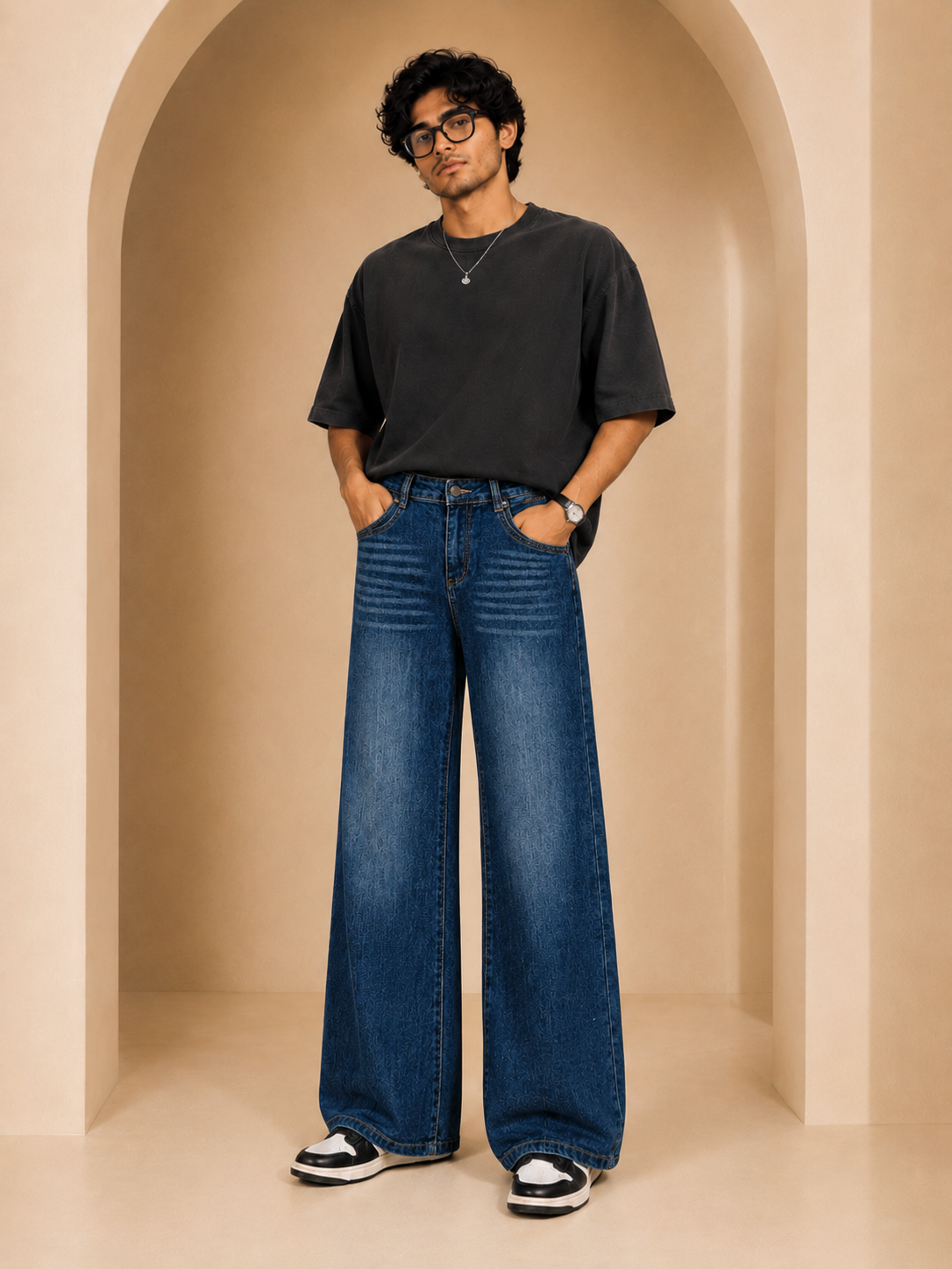 Unisex Dark Blue High Rise Bell Bottom Jeans