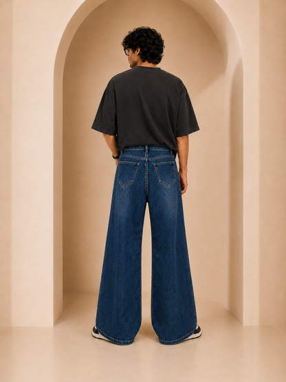 Unisex Dark Blue High Rise Bell Bottom Jeans