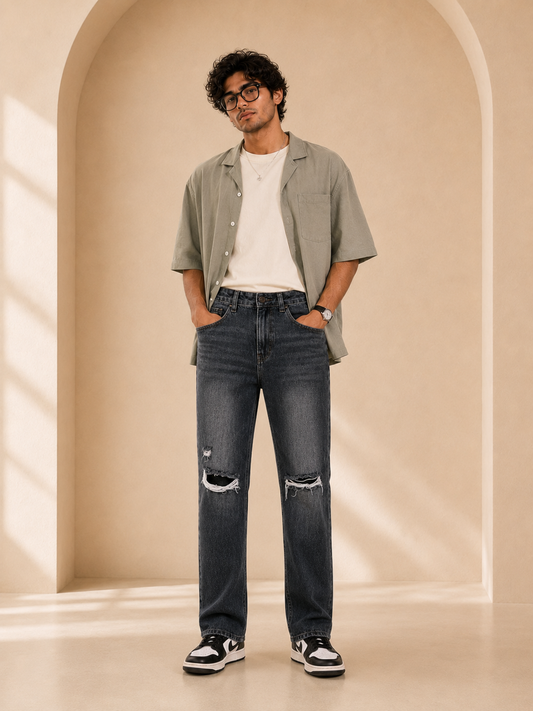 Unisex Charcoal Grey Straight Jeans