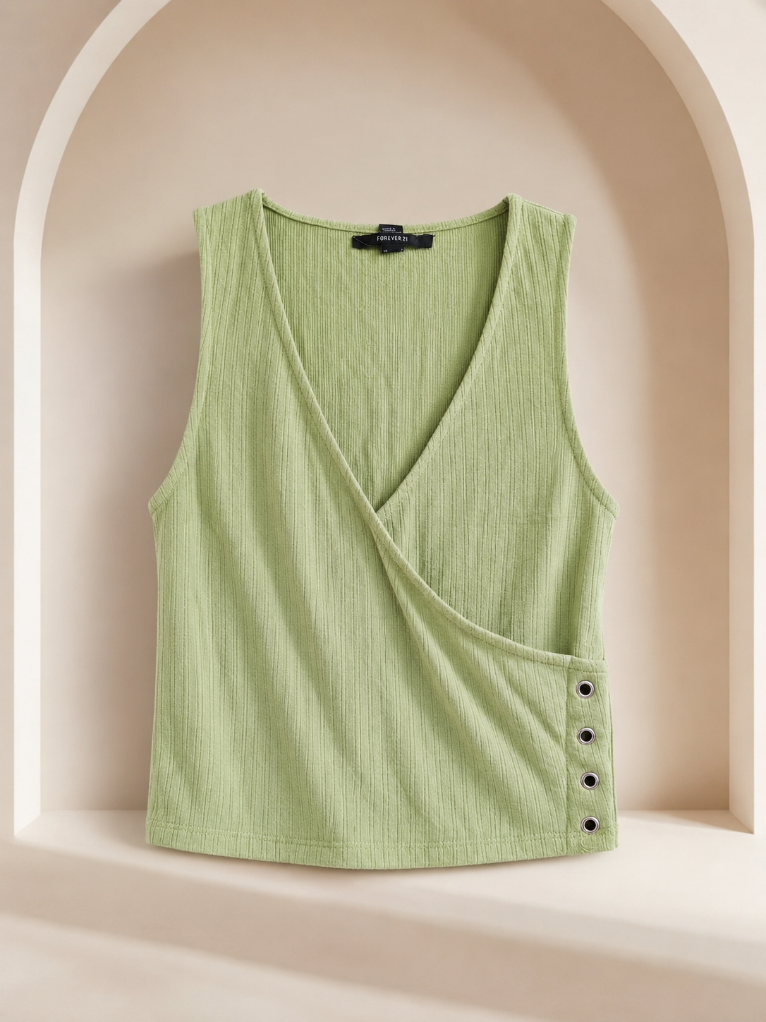 Sage Green Wrap-Style Sleeveless Top