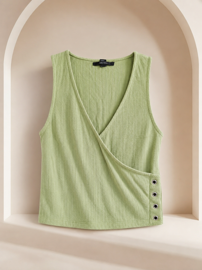 Sage Green Wrap-Style Sleeveless Top
