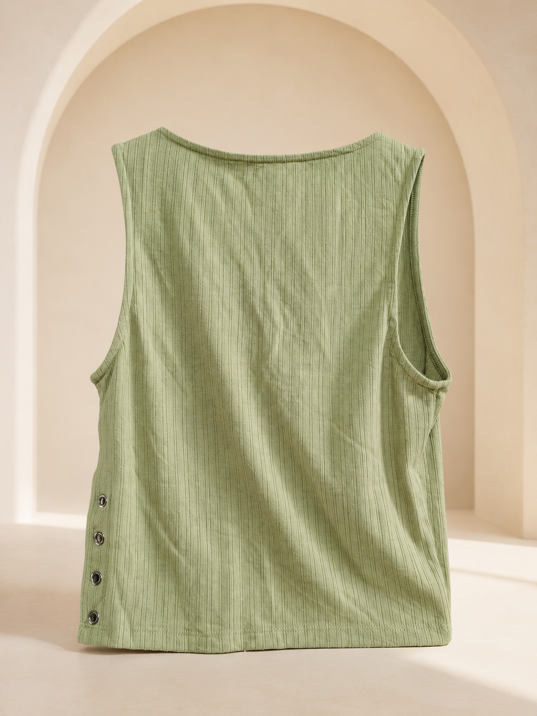 Sage Green Wrap-Style Sleeveless Top