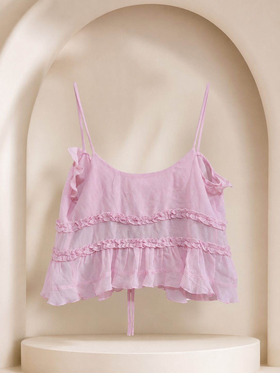 Baby Pink Ruffle Tie-Front Cami Top