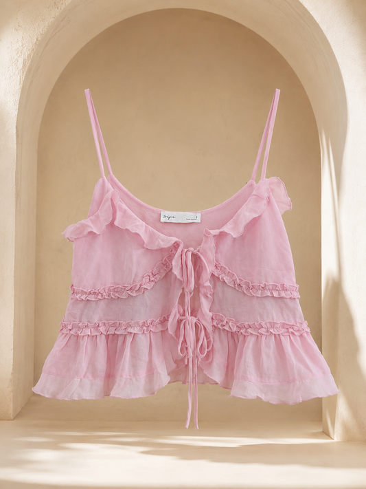 Baby Pink Ruffle Tie-Front Cami Top
