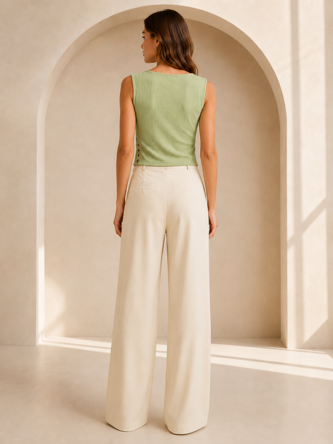 Sage Green Wrap-Style Sleeveless Top