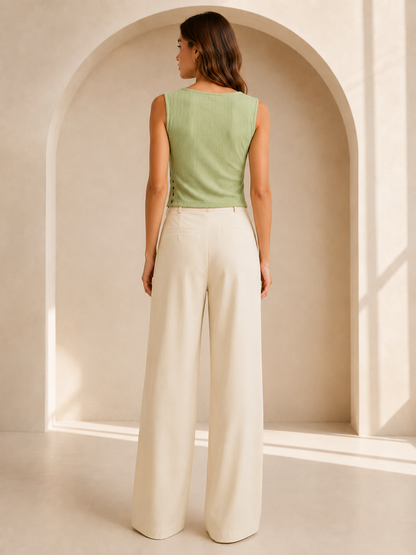 Sage Green Wrap-Style Sleeveless Top