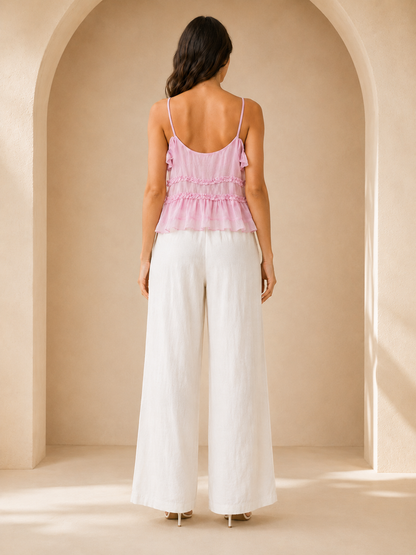 Baby Pink Ruffle Tie-Front Cami Top