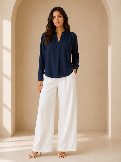 Midnight Navy Long Sleeve V-Neck Top