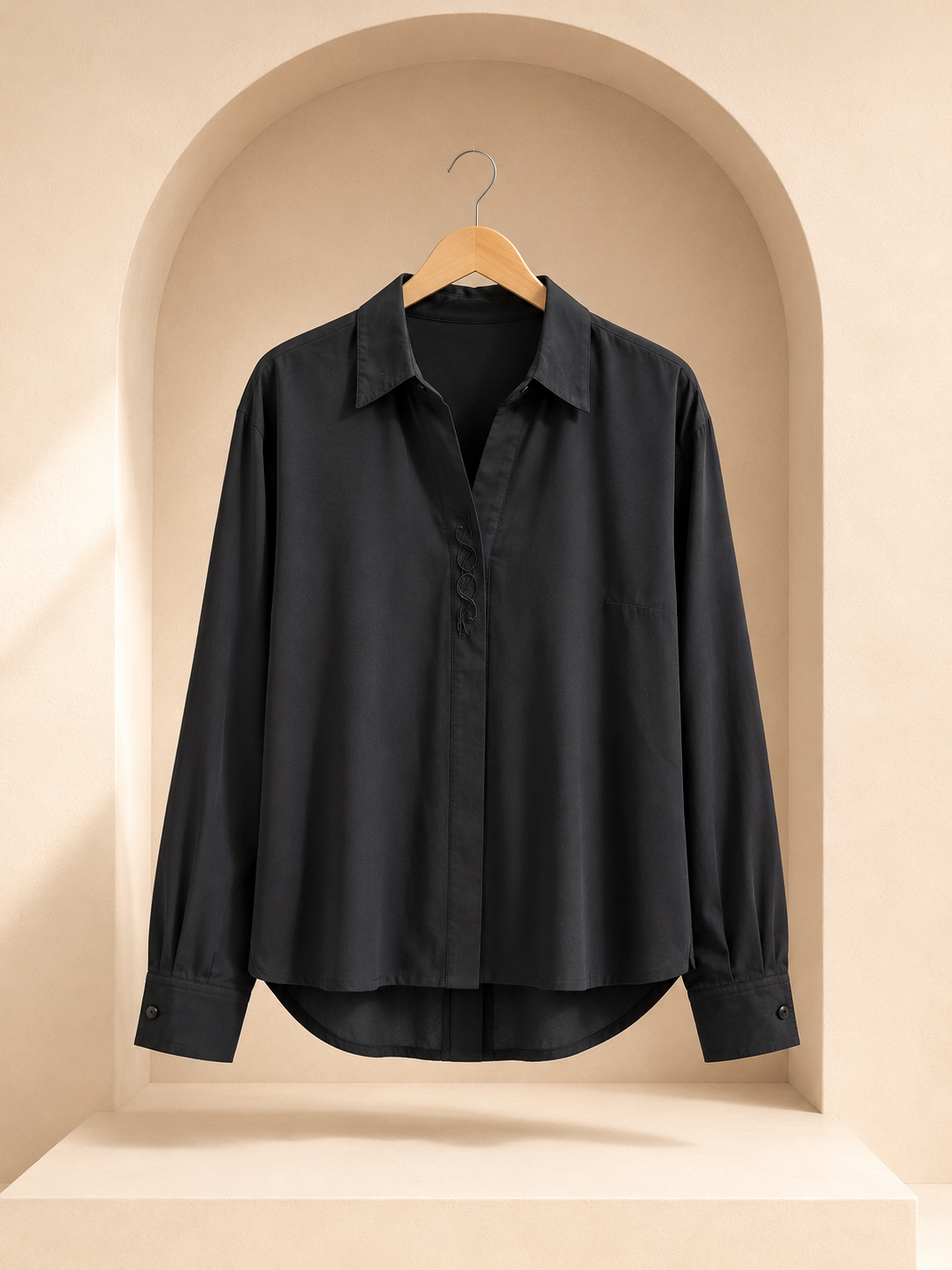 Black Oversized Lace-Detail Shirt