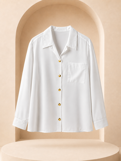 White Oversized Shirt with Gold Button Detail