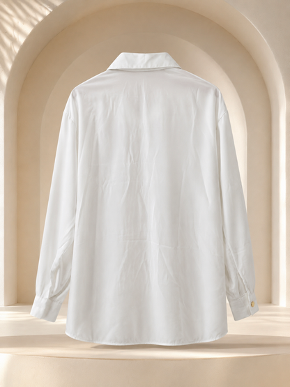 White Oversized Shirt with Gold Button Detail