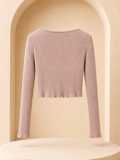 Dusty Pink Ribbed V-Neck Crop Top