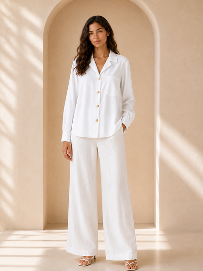 White Oversized Shirt with Gold Button Detail