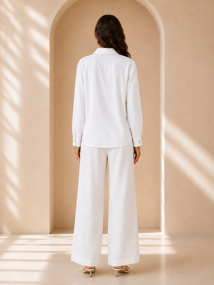 White Oversized Shirt with Gold Button Detail