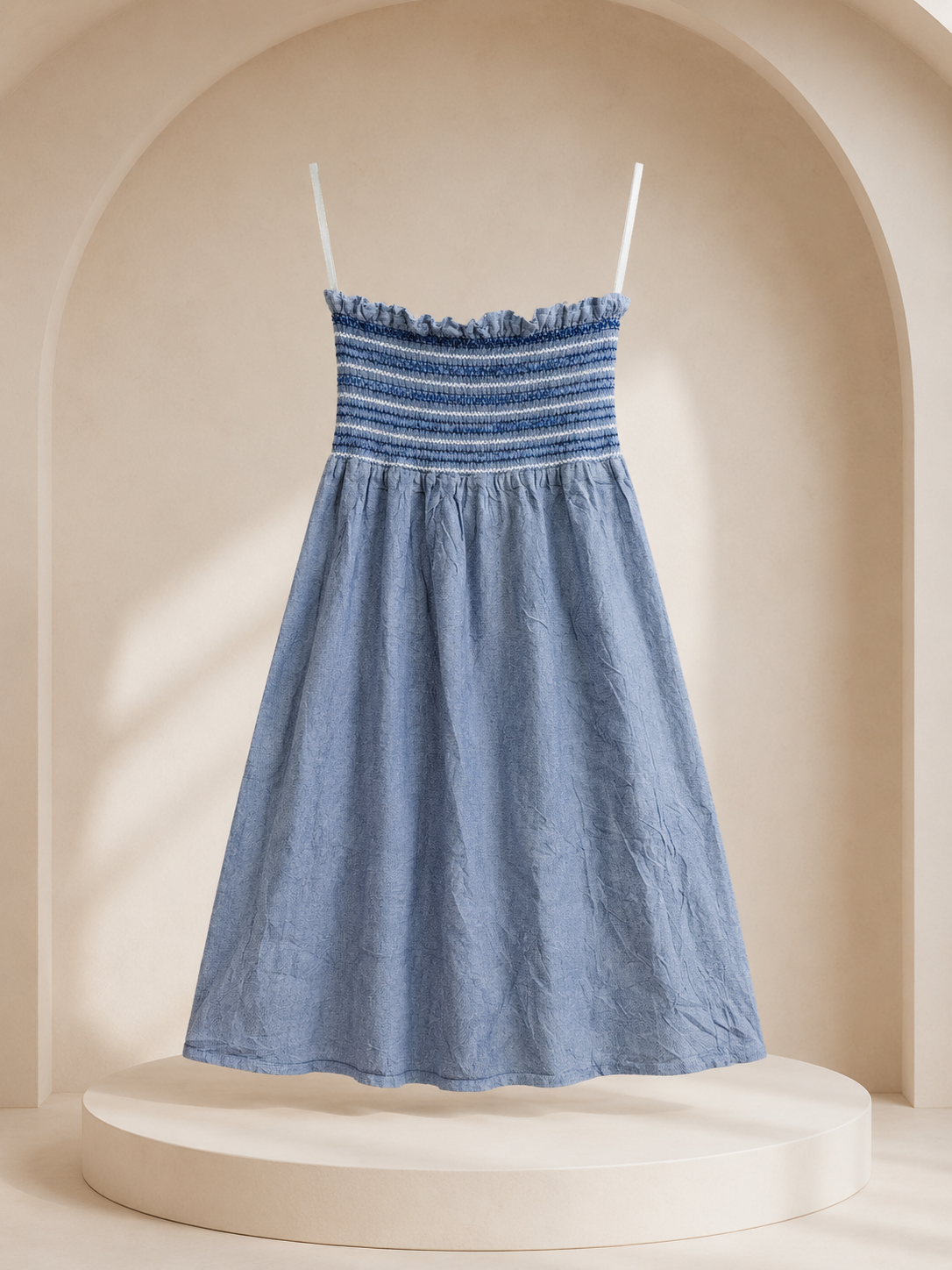 Blue Smocked Cami Mini Dress with Pockets