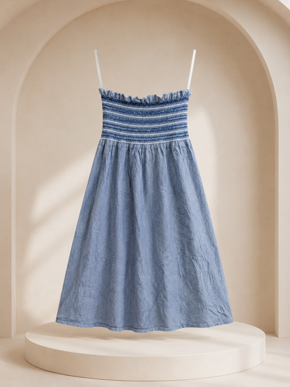 Blue Smocked Cami Mini Dress with Pockets