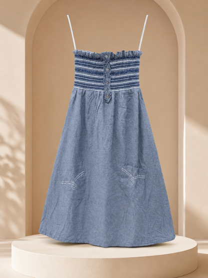 Blue Smocked Cami Mini Dress with Pockets