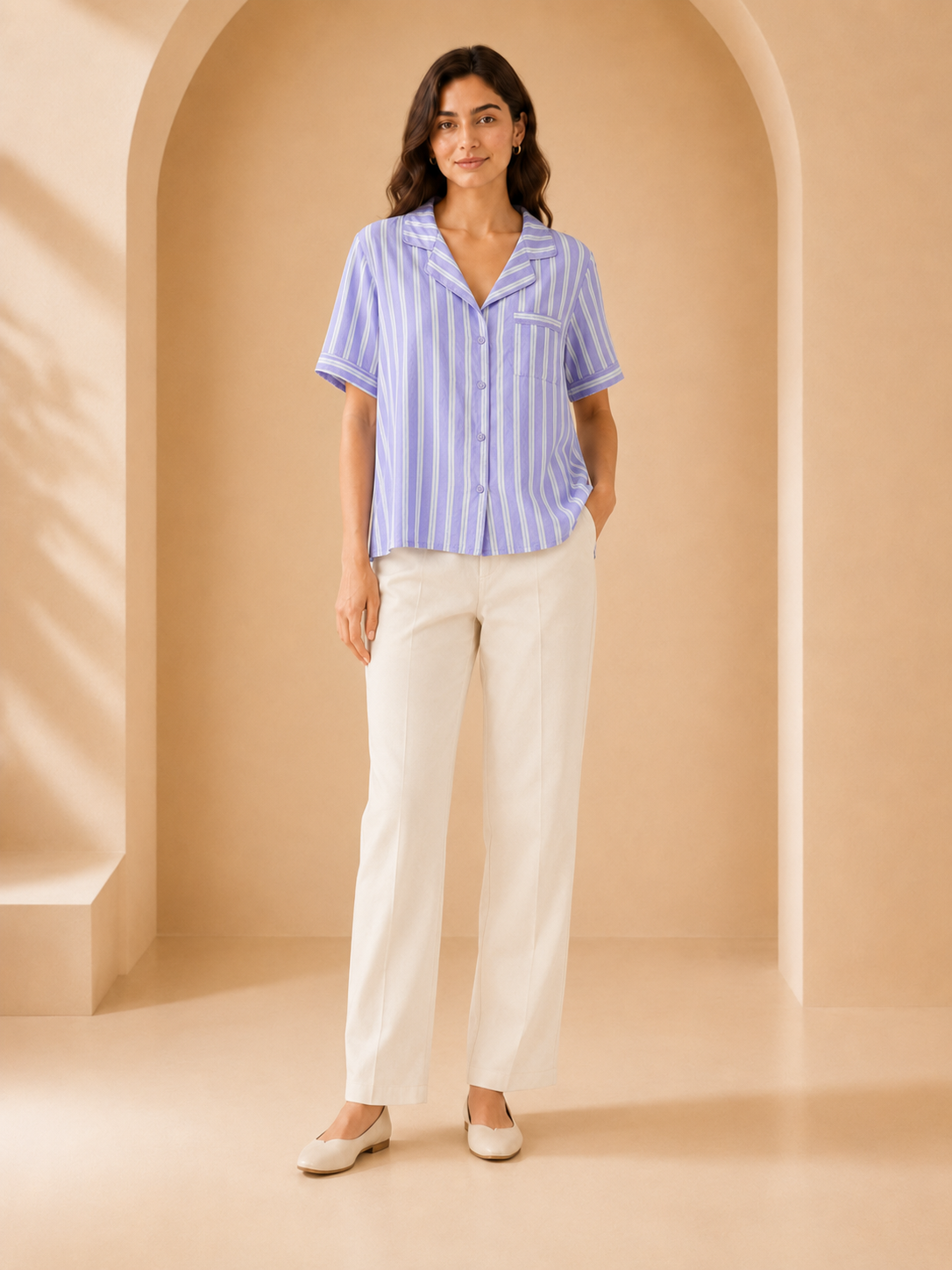Lilac Striped Short Sleeve Shirt