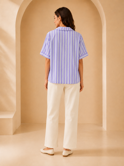 Lilac Striped Short Sleeve Shirt